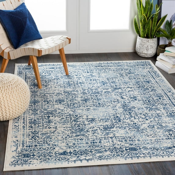 Mark&Day Area Rugs, 5x7 Hyeres Traditional Dark Blue Area Rug, Blue White Carpet for Living Room, Bedroom or Kitchen (5'3" x 7'1")