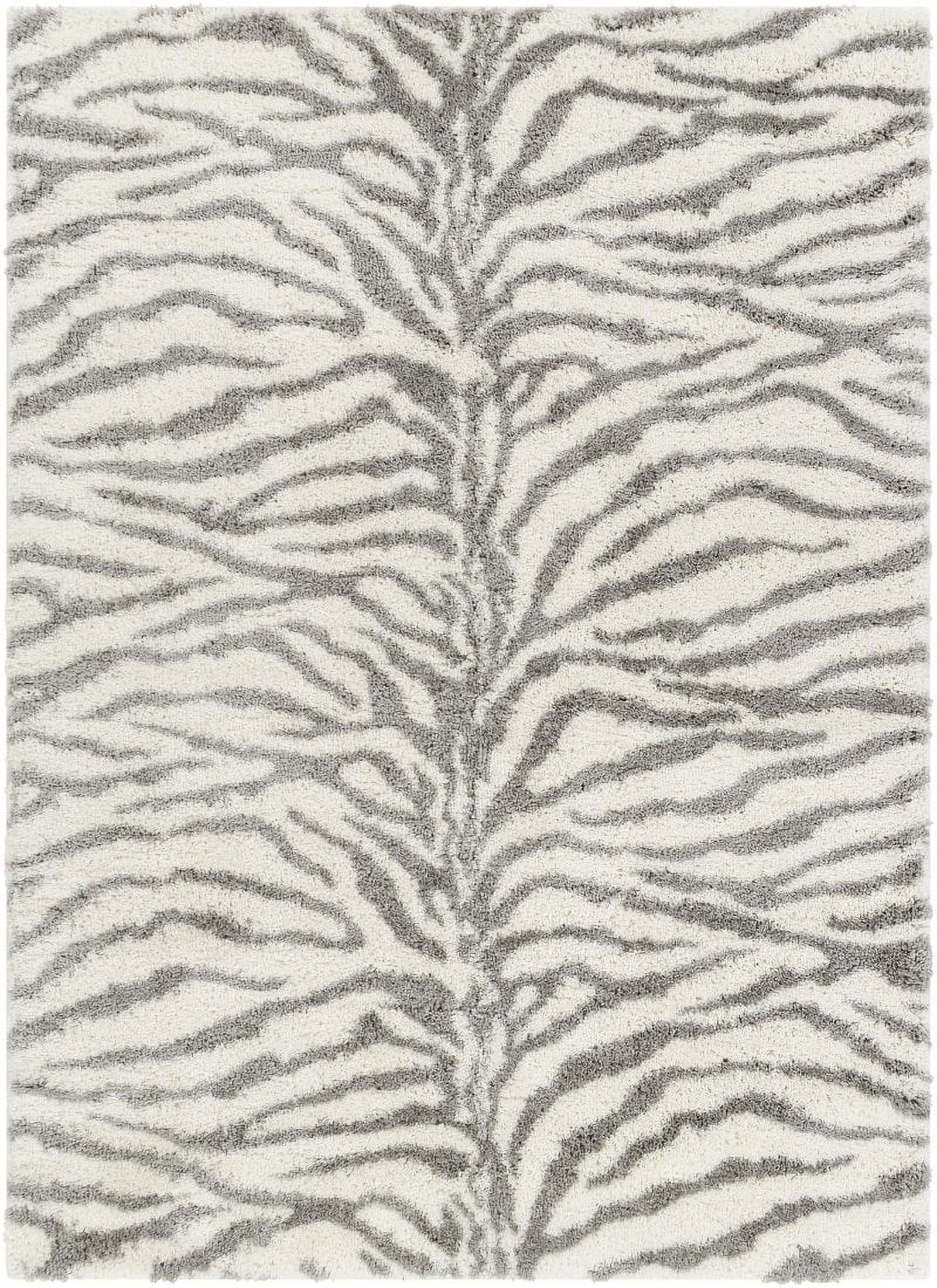Gray and White Rectangular Shag Fur Area Rug 5'3" x 7'3"