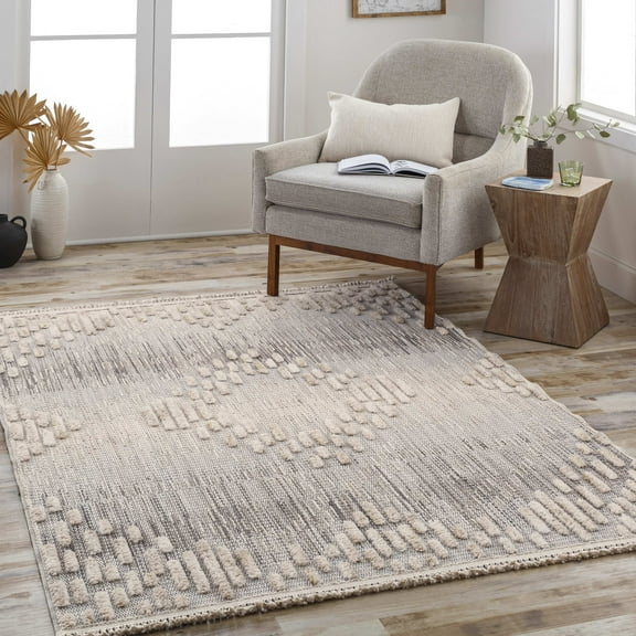 Mark&Day Area Rugs, 5x7 Le Grand Global Light Gray Area Rug, Grey Beige Blue Carpet for Living Room, Bedroom or Kitchen (5'3" x 7')