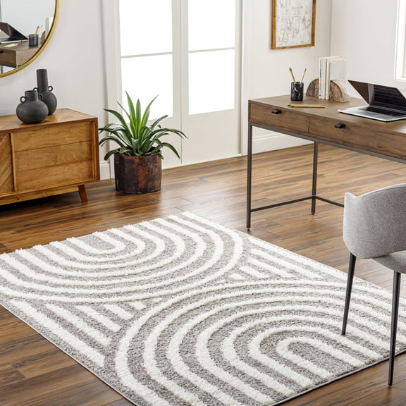 Mark&Day Area Rugs, 5x7 Long Island Modern Shag Charcoal Area Rug, Charcoal White Carpet for Living Room, Bedroom or Kitchen (5'3" x 7')