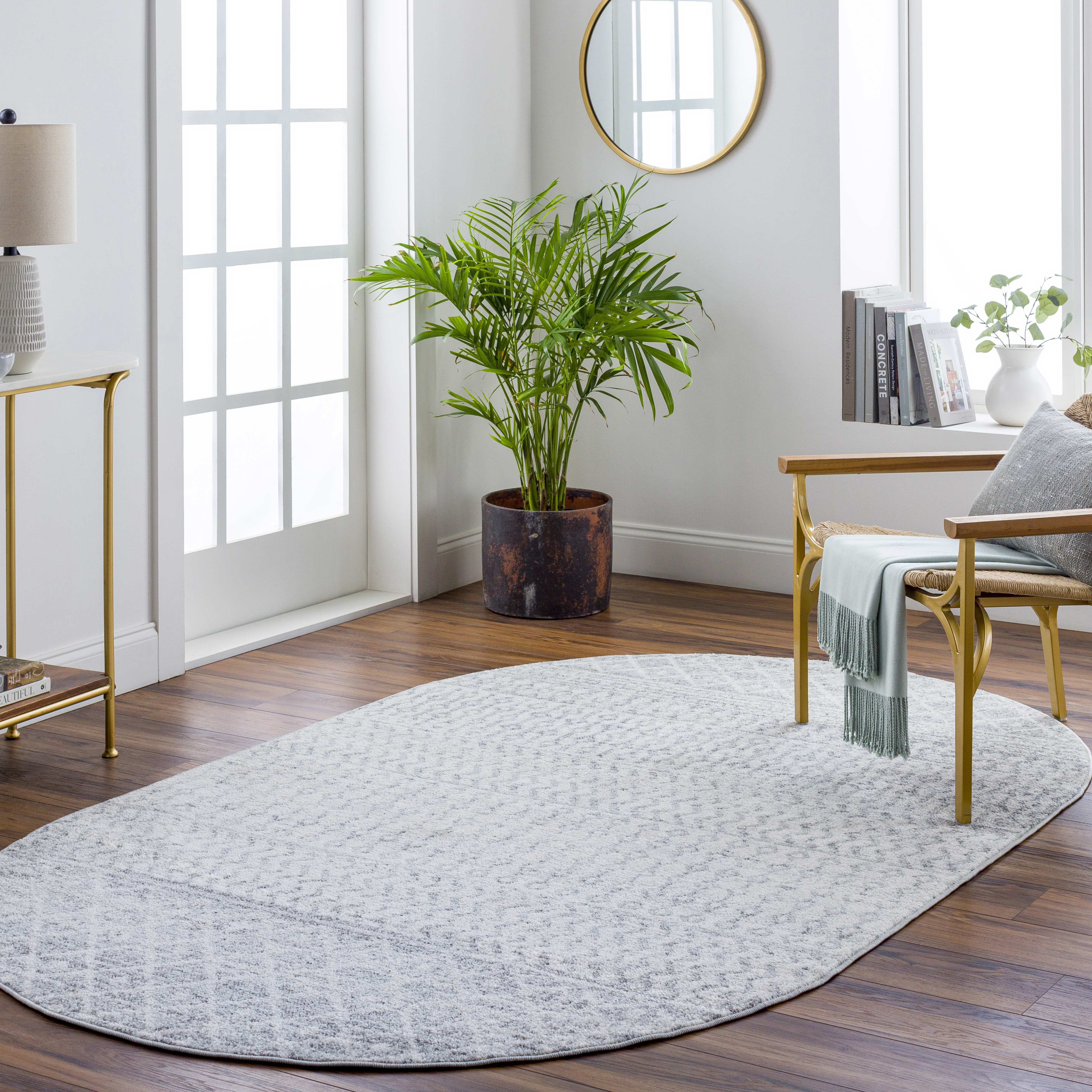 Mark&Day Area Rugs, 5x7 Louise Global Light Gray White Oval Area Rug (5' x  8' Oval)