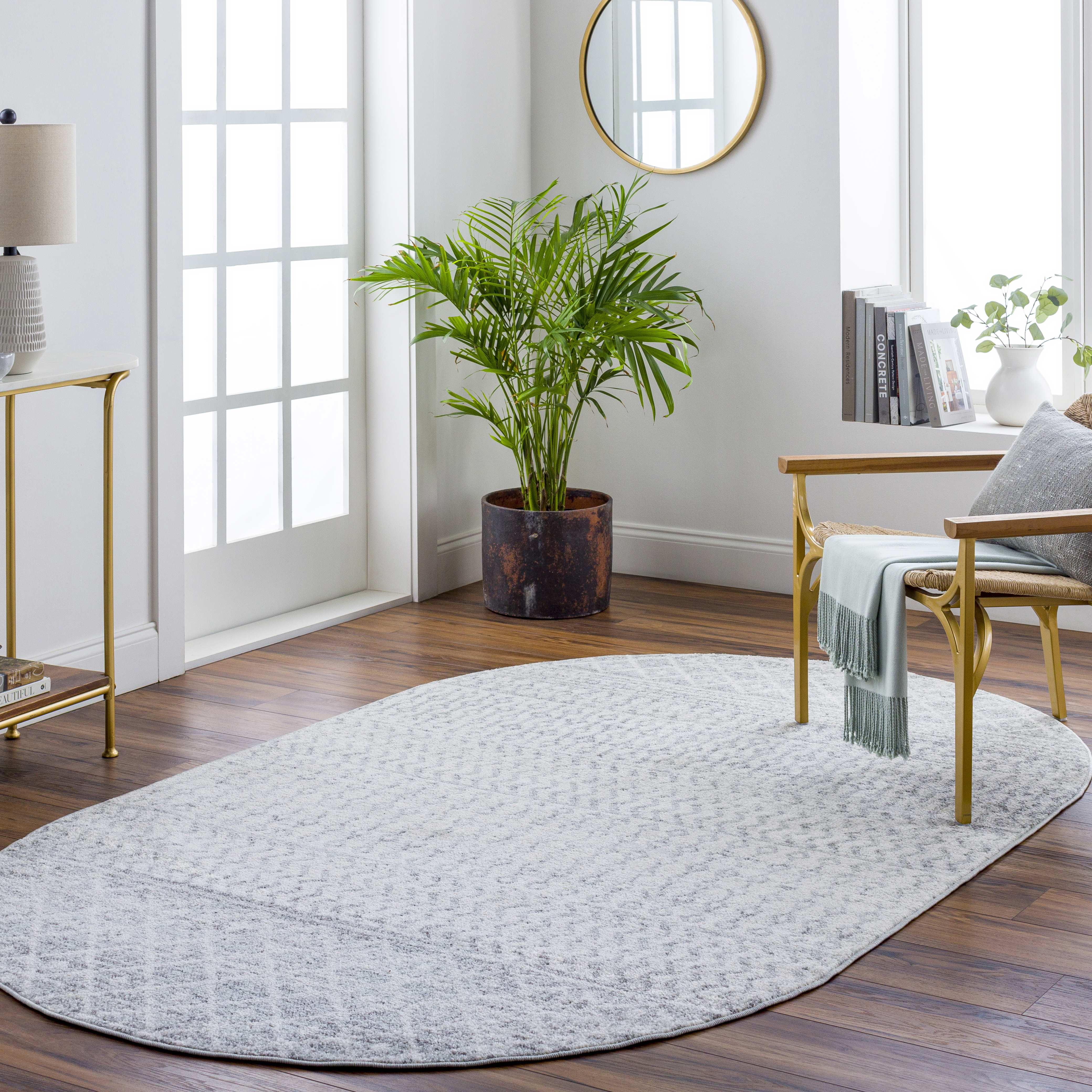 Mark&Day Area Rugs, 5x7 Louise Global Light Gray White Oval Area Rug (5' x  8' Oval) 