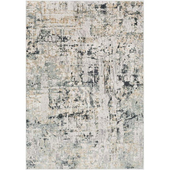Mark&Day Area Rugs, 5x7 Martigues Modern Abstract Marble Silver Gray Area Rug, White Grey Marble Swirl Carpet for Living Room, Bedroom or Kitchen (5'3" x 7'3")
