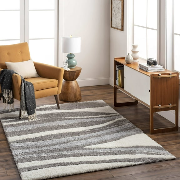 Mark&Day Area Rugs, 5x7 Nabila Modern Shag Dark Brown/Gray Area Rug, Brown Grey Beige Carpet for Living Room, Bedroom or Kitchen (5'3" x 7')