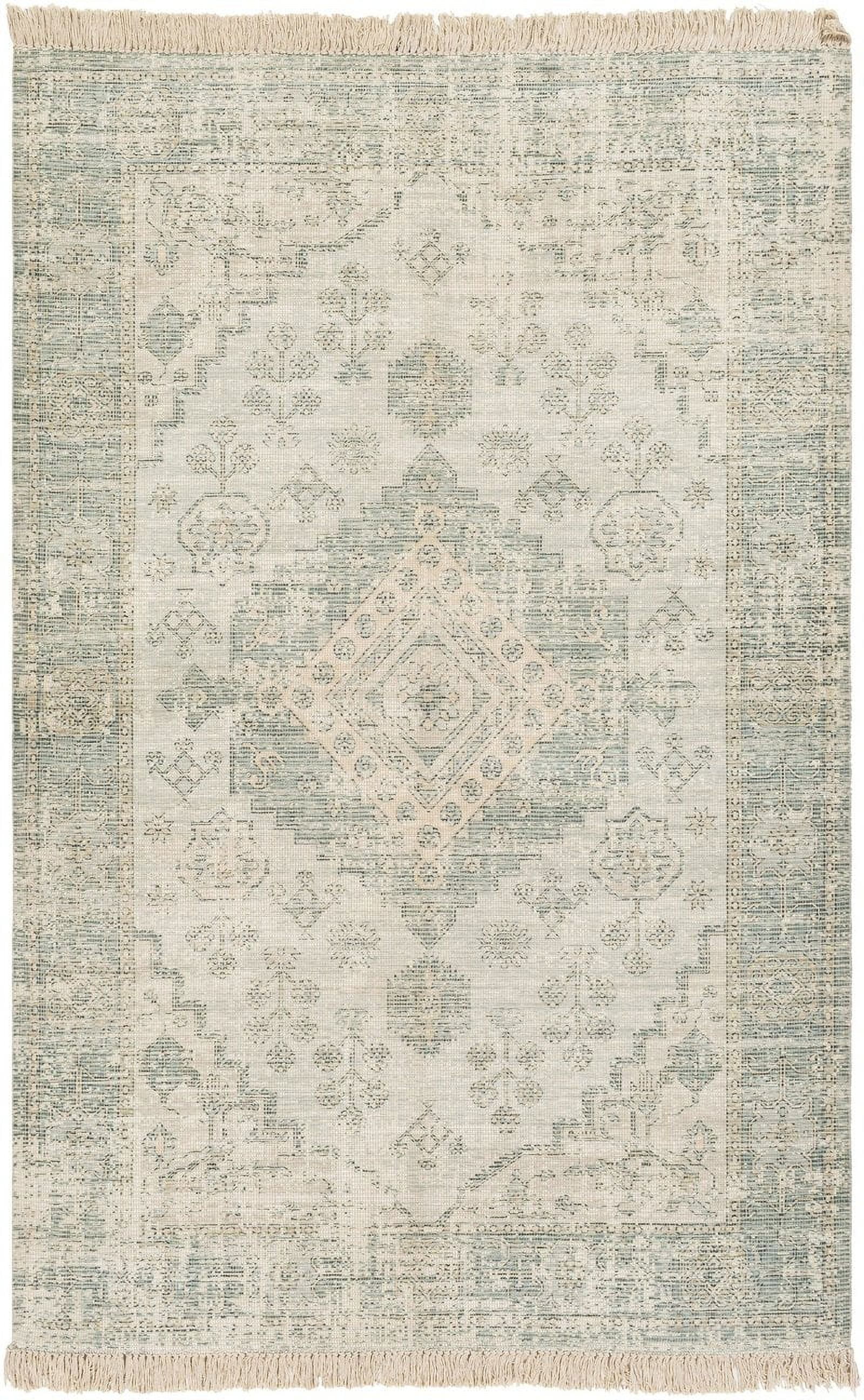 Sandiacre 5' x 7'6" Rectangular Blue Wool and Cotton Area Rug