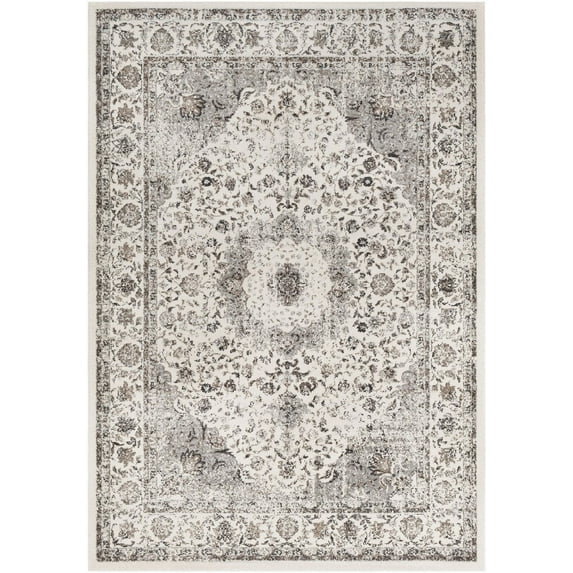 Mark&Day Area Rugs, 5x7 Vanves Traditional Charcoal Area Rug, White Beige Black Carpet for Living Room, Bedroom or Kitchen (5'3" x 7'3")
