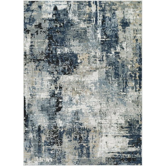 Mark&Day Area Rugs, 5x7 Vuren Modern Abstract Marble Denim Area Rug, Blue Grey Marble Swirl Carpet for Living Room, Bedroom or Kitchen (5'3" x 7'3")