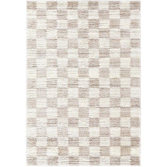 Mark&Day Area Rugs, 5x7 Yaakov Modern Shag Medium Brown Checkered Rug, Pearl Ash Carpet for Living Room, Bedroom or Kitchen (5'3" x 7')