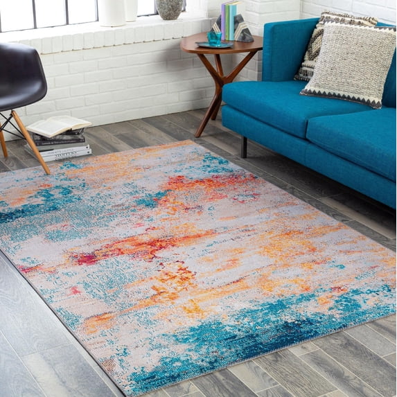 Mark&Day Area Rugs, 5x7 Zijp Modern Orange Area Rug, Orange Blue White Carpet for Living Room, Bedroom or Kitchen (5' x 7'6")