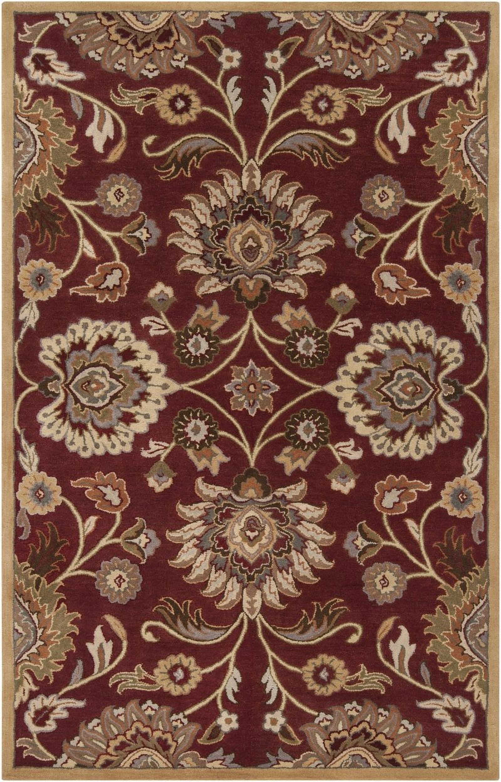 Eckville Burgundy Wool Tufted Rectangular 5' x 8' Area Rug