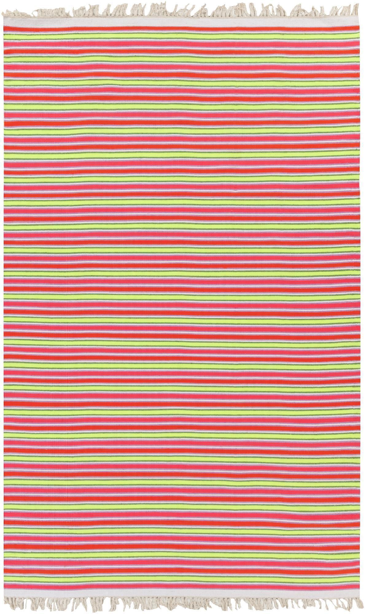 Triana Hot Pink and Green Striped Wool Area Rug 5'x8'