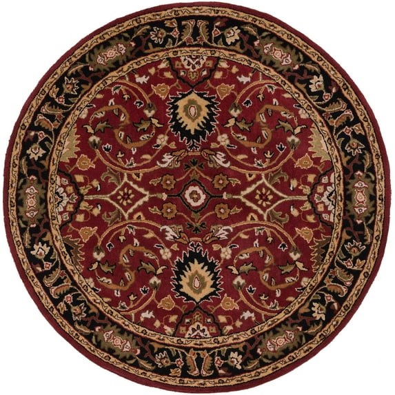 Mark&Day Wool Rugs, 6ft Round Hardisty Traditional Burgundy Area Rug, Black Beige Carpet for Living Room, Bedroom or Kitchen (6' Round)