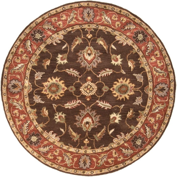 Mark&Day Wool Rugs, 6ft Round Irricana Traditional Dark Brown Area Rug, Red Beige Carpet for Living Room, Bedroom or Kitchen (6' Round)
