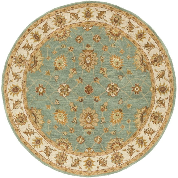 Mark&Day Wool Rugs, 6ft Round Malakoff Traditional Dark Green Area Rug, Grass Green Light Beige Carpet for Living Room, Bedroom or Kitchen (6' Round)