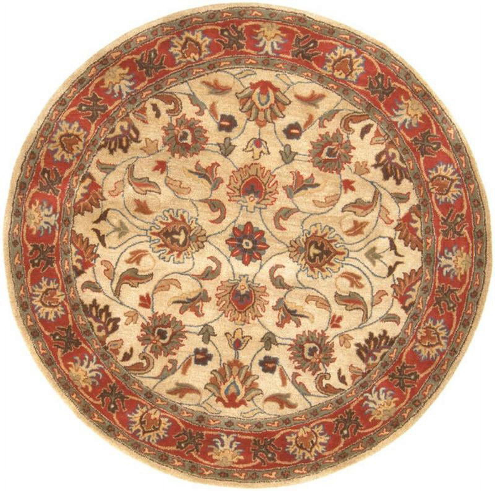 Handmade Camel and Red Wool Round Tufted Area Rug, 6'