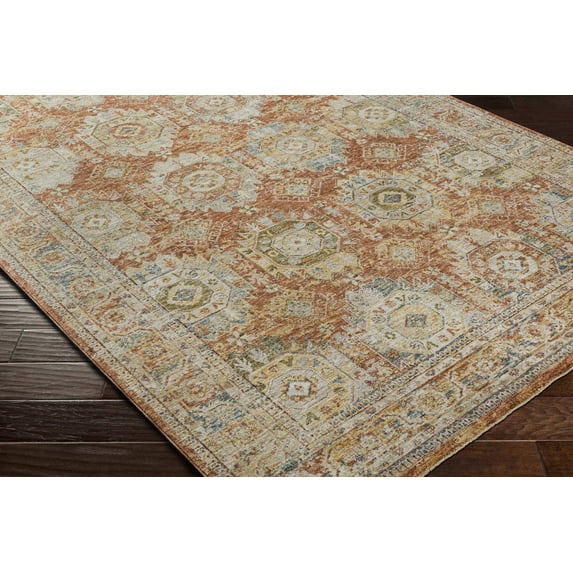 Mark&Day Area Rugs, 7ft Round Sadia Traditional Light Sage/Brick Red Area Rug, Green Red Blue Carpet for Living Room, Bedroom or Kitchen (6'7" Round)