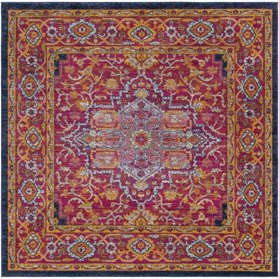 Mark&Day Area Rugs, 7x7 Aquaforte Traditional Garnet Square Area Rug, Red White Black Carpet for Living Room, Bedroom or Kitchen (6'7" Square)
