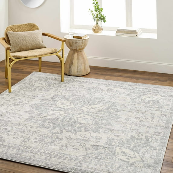 Mark&Day Area Rugs, 7x7 Clichy Traditional Medium Gray Square Area Rug, Grey Ivory Carpet for Living Room, Bedroom or Kitchen (6'7" Square)