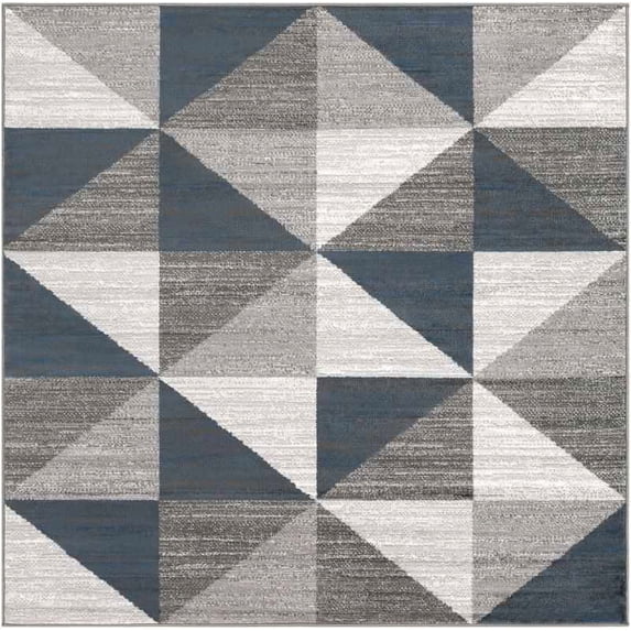 Mark&Day Area Rugs, 7x7 Davidson Modern Sky Blue/Navy Square Area Rug, Grey White Blue Carpet for Living Room, Bedroom or Kitchen (6'7" Square)