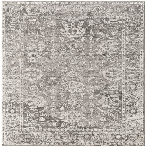 Mark&Day Area Rugs, 7x7 Kedrick Traditional Gray/Charcoal/White Square Area Rug, Grey White Black Carpet for Living Room, Bedroom or Kitchen (6'7" Square)