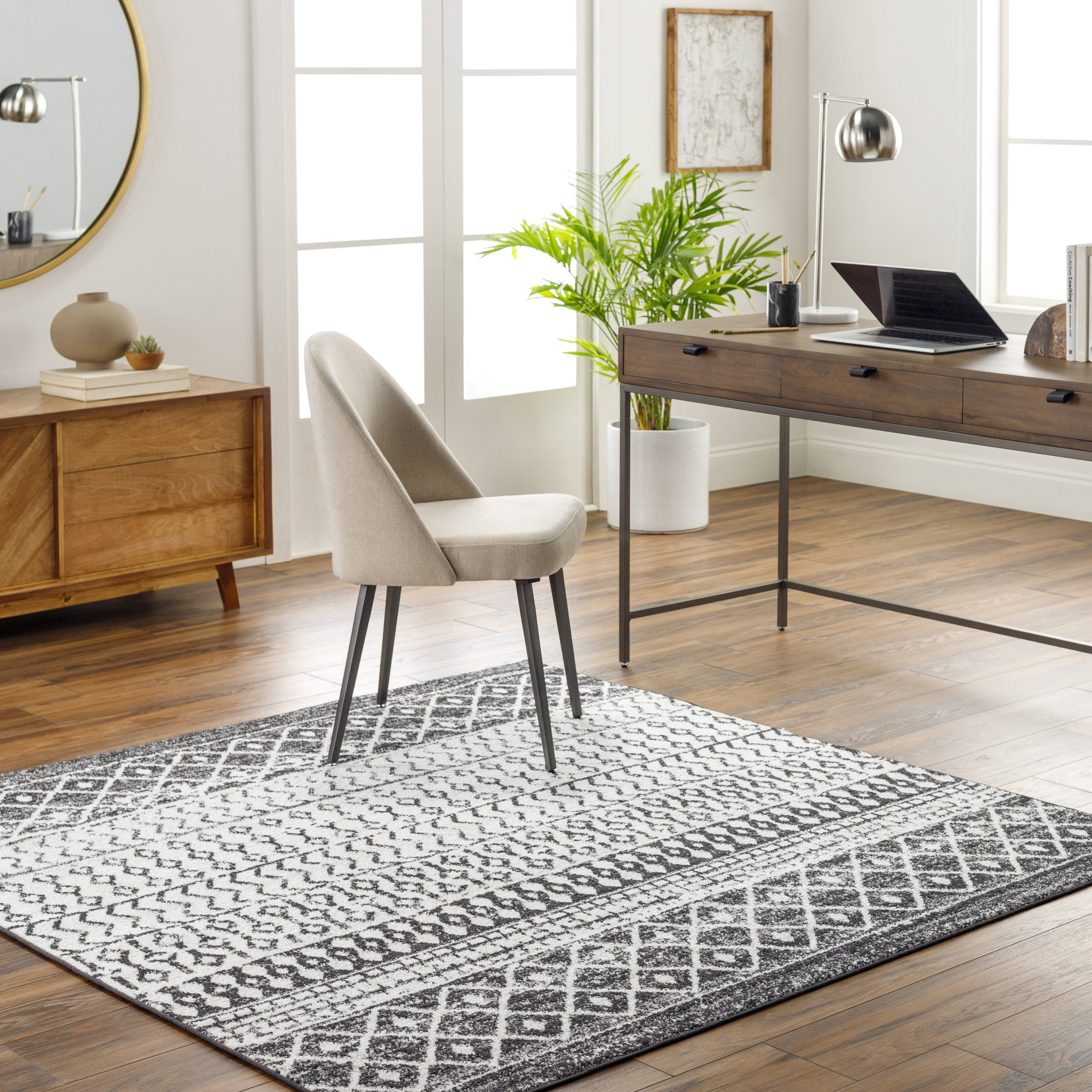Louise 6' Square Black and White Geometric Wool Area Rug