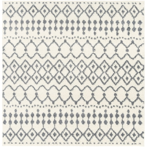 Mark&Day Area Rugs, 7x7 Occitanie Global Shag White Square Area Rug, White Carpet for Living Room, Bedroom or Kitchen (6'7" Square)