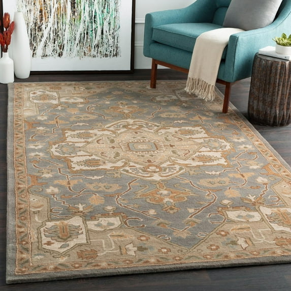 Mark&Day Wool Rugs, 6x6 Roblin Traditional Medium Gray Square Area Rug, Brown Blue Beige Carpet for Living Room, Bedroom or Kitchen (6' Square)
