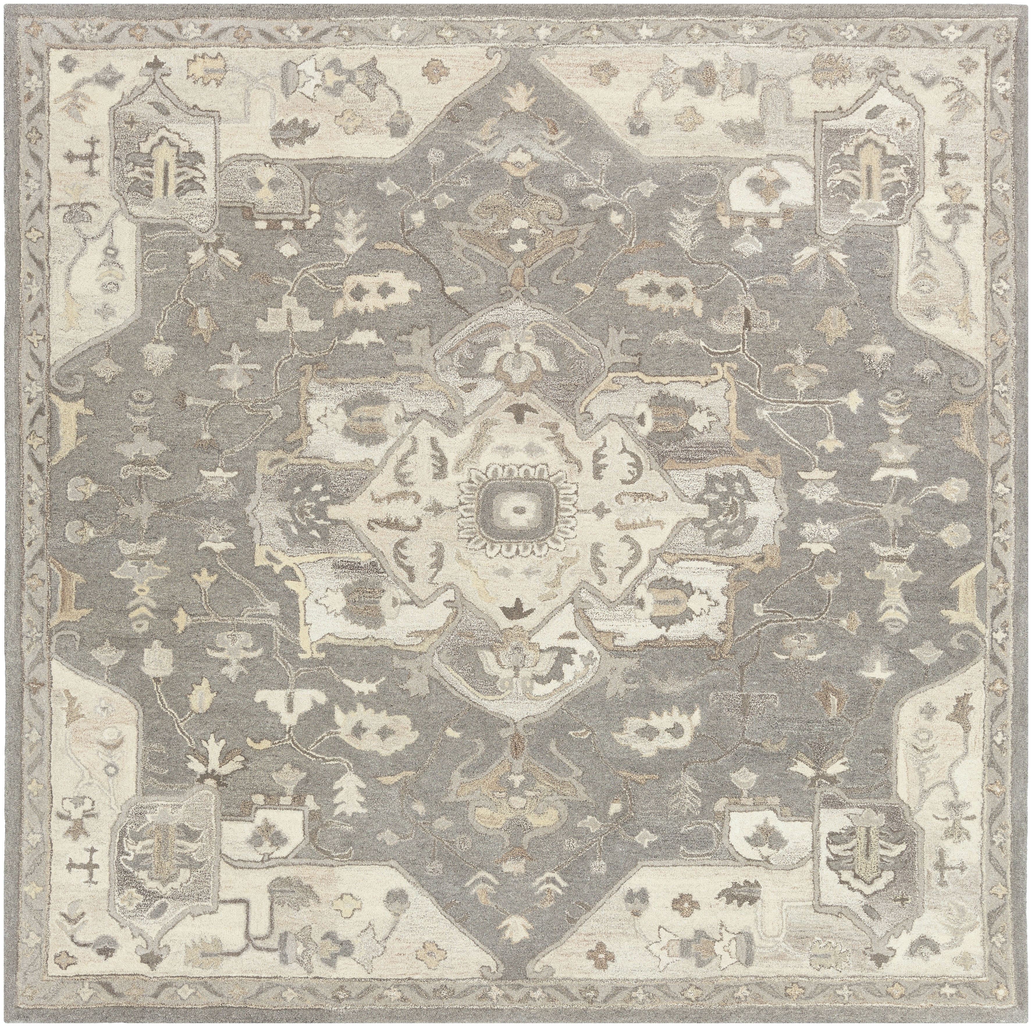 Mark&Day Wool Rugs, 6x6 Roblin Traditional Taupe Square Area Rug, Grey ...
