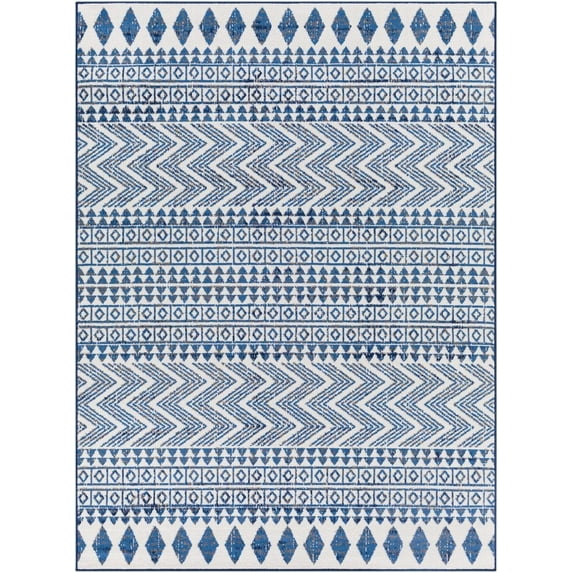 Mark&Day Area Rugs, 6x9 Beugt Global Blue Area Rug, Blue Carpet for Living Room, Bedroom or Kitchen (6'7" x 9')