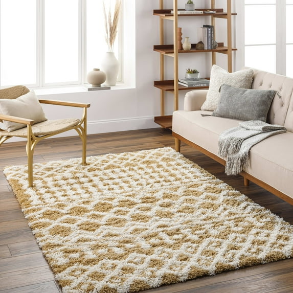 Mark&Day Area Rugs, 7x9 Carter Global Shag Camel Area Rug, Camel Ivory Carpet for Living Room, Bedroom or Kitchen (6'7" x 9'6")