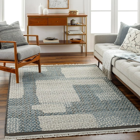 Mark&Day Area Rugs, 6x9 Coon Rapids Modern Ivory Area Rug, Ivory Grey Blue Carpet for Living Room, Bedroom or Kitchen (6'7" x 9')