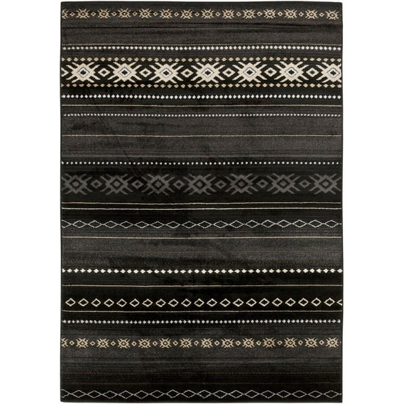 Mark&Day Area Rugs, 7x9 Creston Rustic Black Area Rug, Black Beige Carpet for Living Room, Bedroom or Kitchen (6'7" x 9'6")