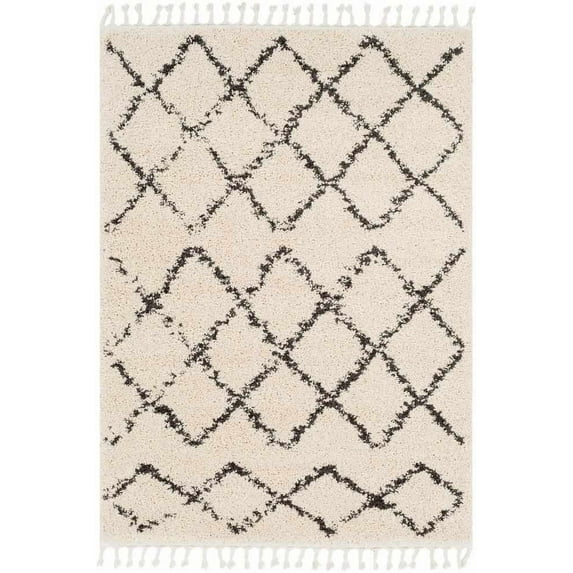Mark&Day Area Rugs, 6x9 Grace Global Shag Charcoal/Beige Area Rug, White Beige Black Carpet for Living Room, Bedroom or Kitchen (6'7" x 9')