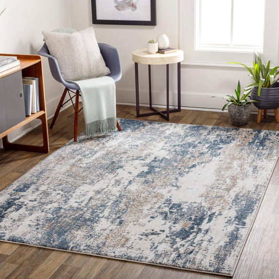 Mark&Day Area Rugs, 6x9 GRAF Modern Abstract Marble Cream Area Rug, Beige Blue Grey Marble Swirl Carpet for Living Room, Bedroom or Kitchen (6'7" x 9')