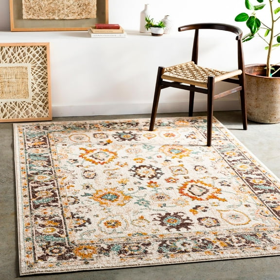 Mark&Day Area Rugs, 6x9 Hoogwoud Traditional Ivory Area Rug, Orange Blue White Carpet for Living Room, Bedroom or Kitchen (6'7" x 9')