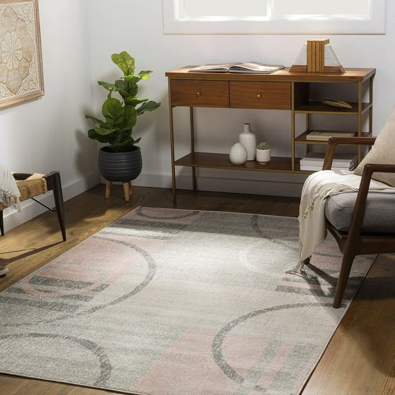 Mark&Day Area Rugs, 6x9 Kraanmeer Modern Light Gray Area Rug, Grey Pink Brown Carpet for Living Room, Bedroom or Kitchen (6'7" x 9')