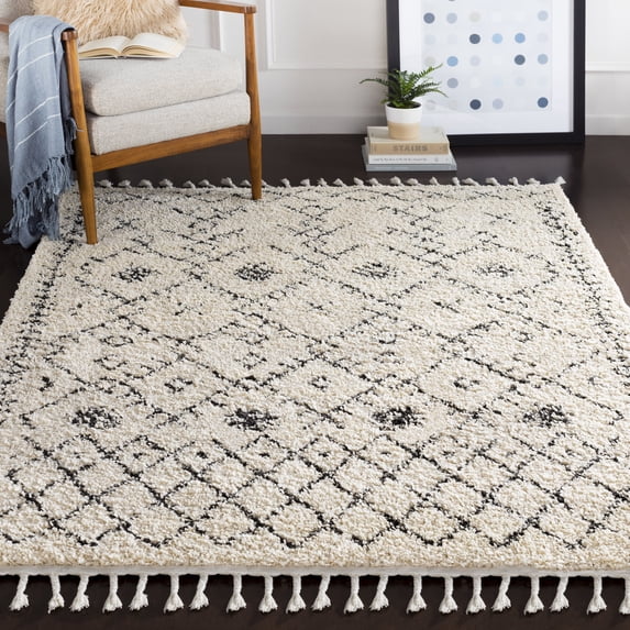 Mark&Day Area Rugs, 6x9 Macolm Global Shag Charcoal/Beige Area Rug, Beige Black Cream Carpet for Living Room, Bedroom or Kitchen (6'7" x 9')