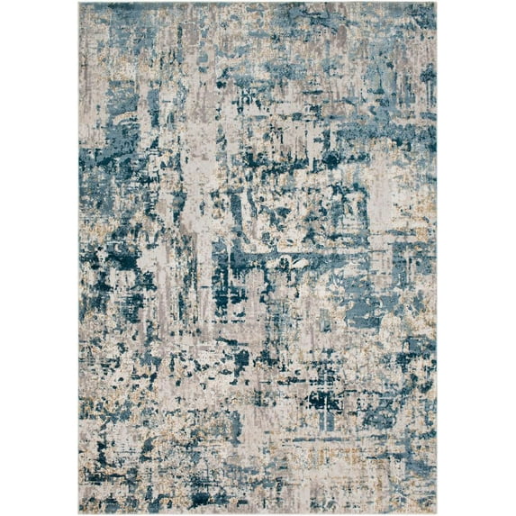 Mark&Day Area Rugs, 7x9 Martigues Modern Abstract Marble Denim Area Rug, Blue Grey Marble Swirl Carpet for Living Room, Bedroom or Kitchen (6'7" x 9'6")