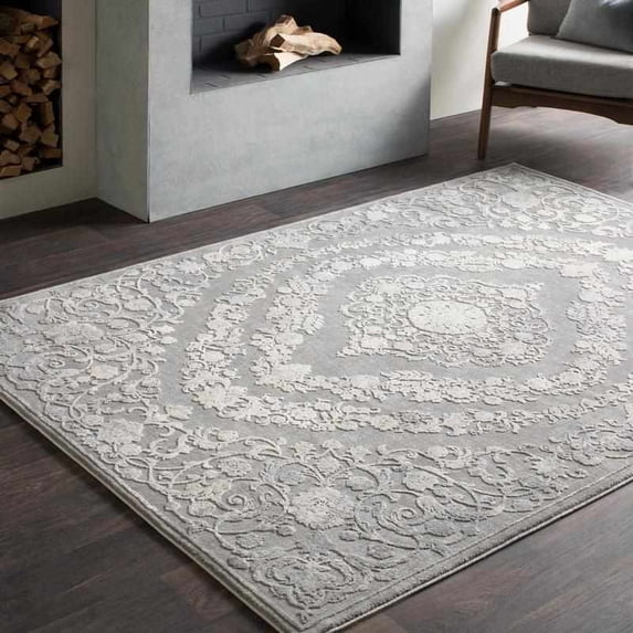 Mark&Day Area Rugs, 6x9 Nantes Traditional Gray Oval Area Rug, Grey White Carpet for Living Room, Bedroom or Kitchen (6'7" x 9'6" Oval)
