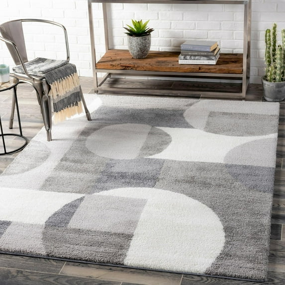 Mark&Day Area Rugs, 6x9 Raath Modern Grey Area Rug, Grey White Carpet for Living Room, Bedroom or Kitchen (6'7" x 9')