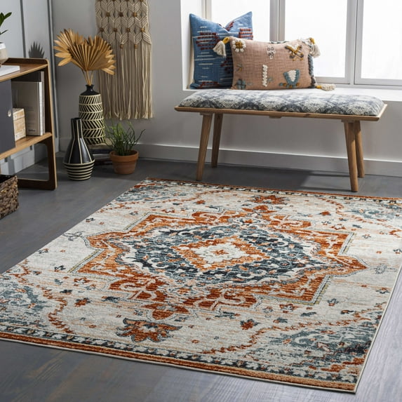 Mark&Day Area Rugs, 6x9 Sam Traditional Burnt Orange Area Rug, Orange Beige Blue Carpet for Living Room, Bedroom or Kitchen (6'7" x 9')