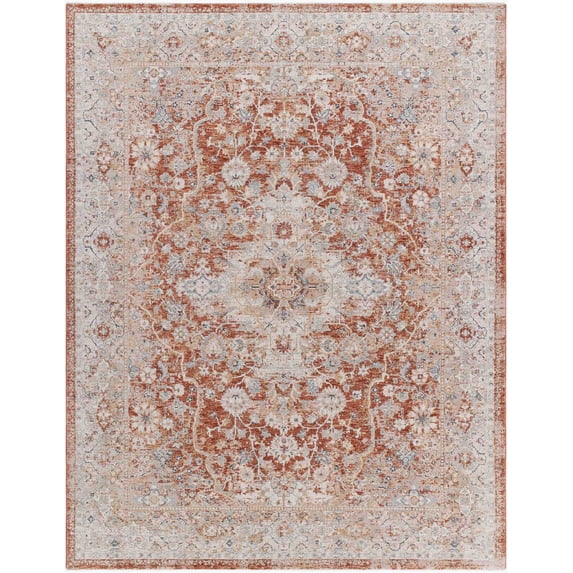 Mark&Day Area Rugs, 7ft Round Cha Traditional Beige/Rust Area Rug, Blue Beige Cream Carpet for Living Room, Bedroom or Kitchen (6'7" Round)