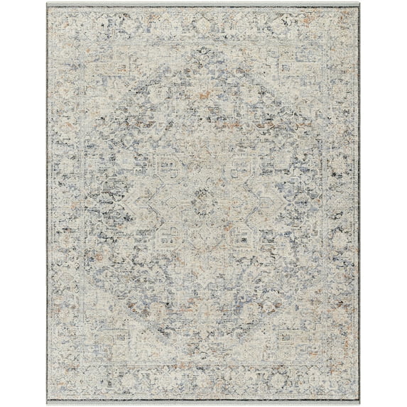 Mark&Day Area Rugs, 7ft Round Darnetta Traditional Denim/Beige Area Rug, Blue Beige Orange Carpet for Living Room, Bedroom or Kitchen (7' Round)