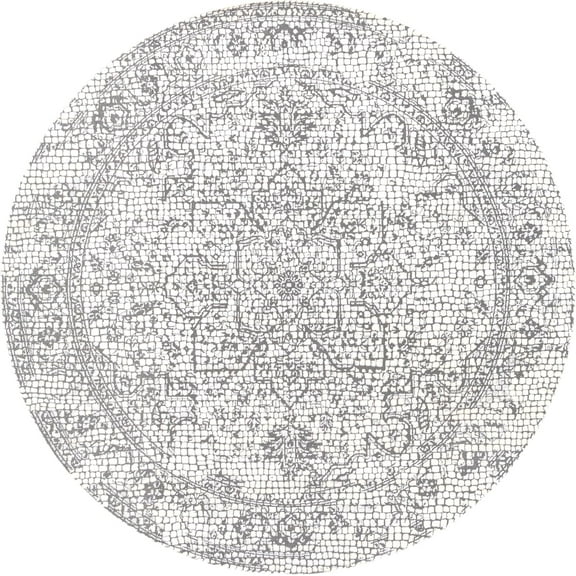 Mark&Day Area Rugs, 7ft Round Lachan Traditional White/Grey Area Rug, White Grey Carpet for Living Room, Bedroom or Kitchen (6'7" Round)