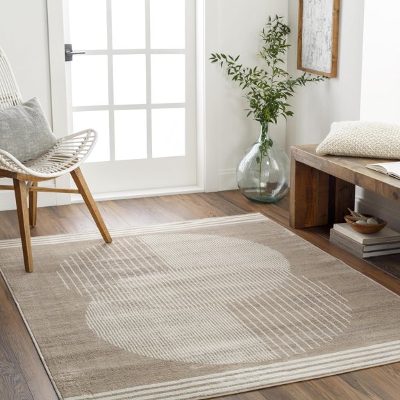 Mark&Day Area Rugs, 7ft Round Lakin Modern Brown Area Rug, Brown Beige Carpet for Living Room, Bedroom or Kitchen (6'7" Round)