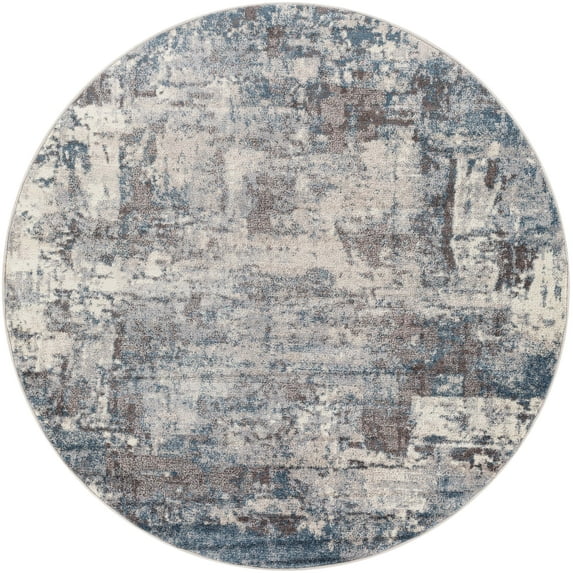 Mark&Day Area Rugs, 7ft Round Loire Modern Teal Area Rug, Blue Cream Grey Carpet for Living Room, Bedroom or Kitchen (6'7" Round)