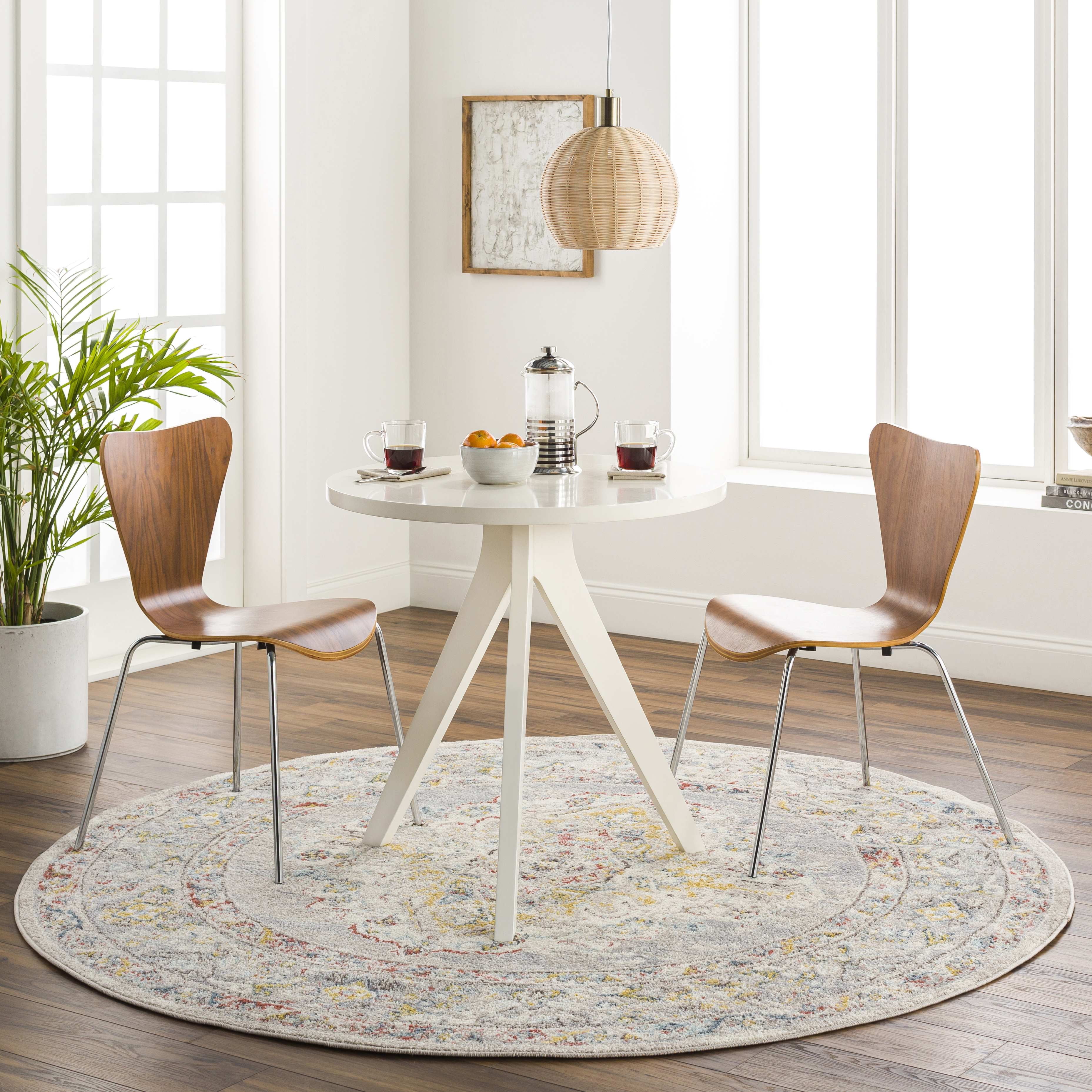 Taupe and Multicolor Wool Round Area Rug, 6'7"