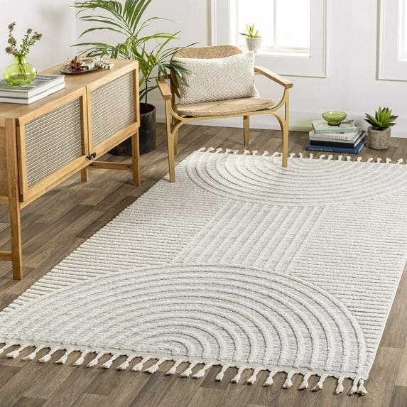 Mark&Day Area Rugs, 7x7 Kyra Modern Light Gray Square Area Rug, Grey Cream Carpet for Living Room, Bedroom or Kitchen (6'7" Square)