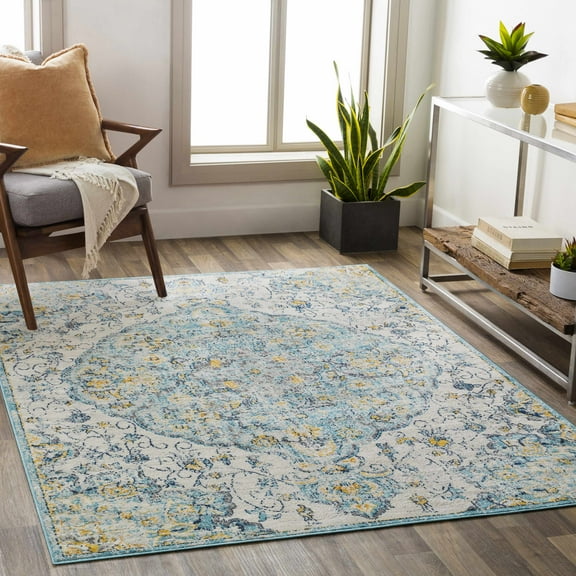 Mark&Day Area Rugs, 7x9 Cornjum Traditional Pale Blue Area Rug, Blue Grey Beige Carpet for Living Room, Bedroom or Kitchen (6'7" x 9')