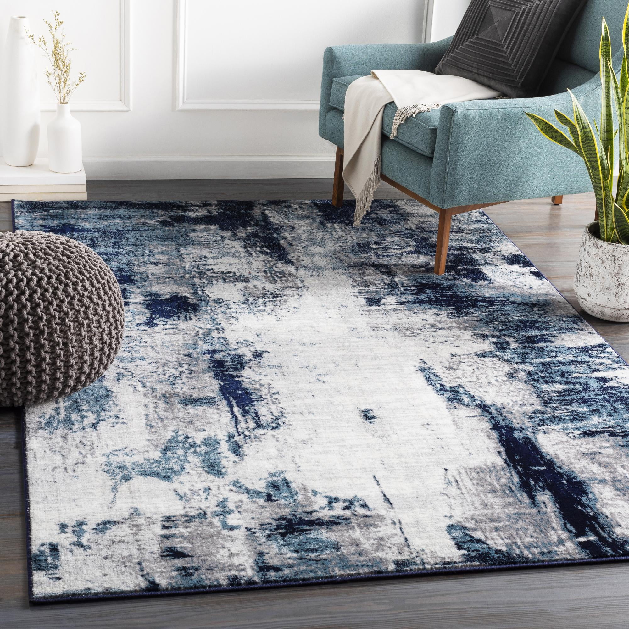 Mark&Day Area Rugs, 7x9 Dole Modern Abstract Marble Aqua/Navy Area